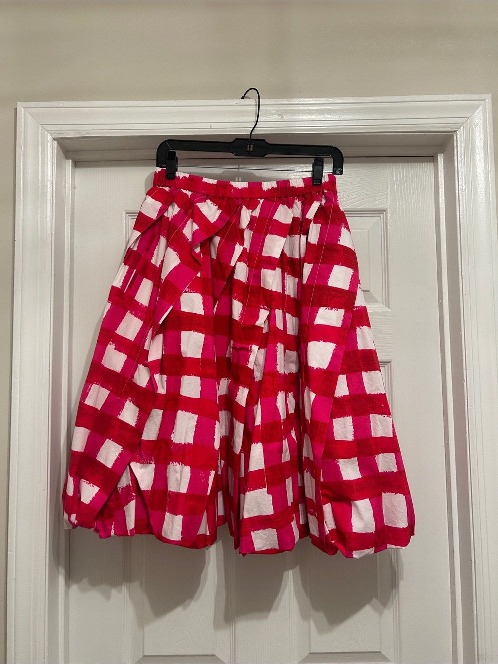 Marni for Uniqlo Red and White Checkered Full A-Line Skirt